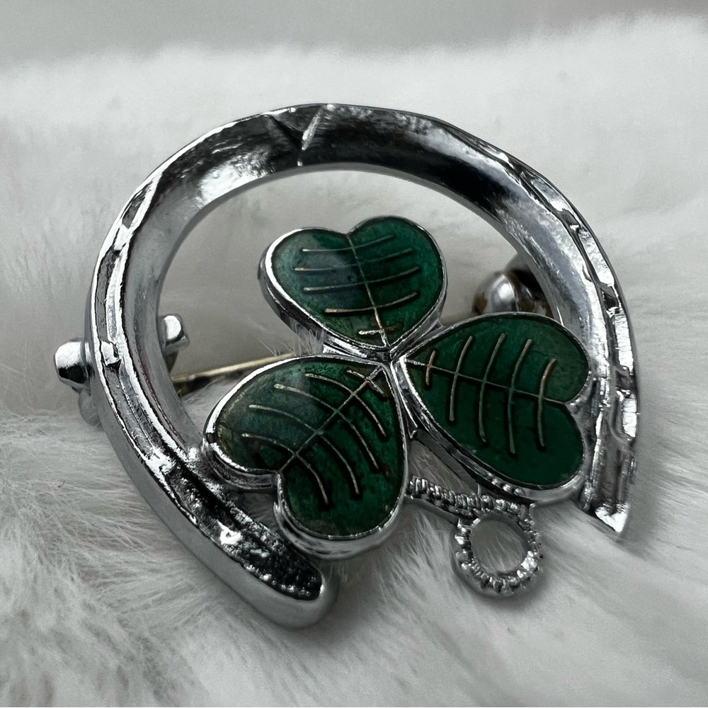 Vintage Mizpah England Horseshoe and Clover Brooch